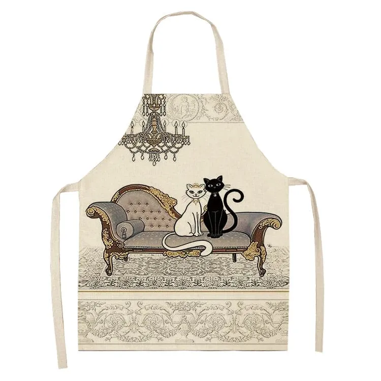 Tablier de cuisine sans manches avec impression de chat, lin coton