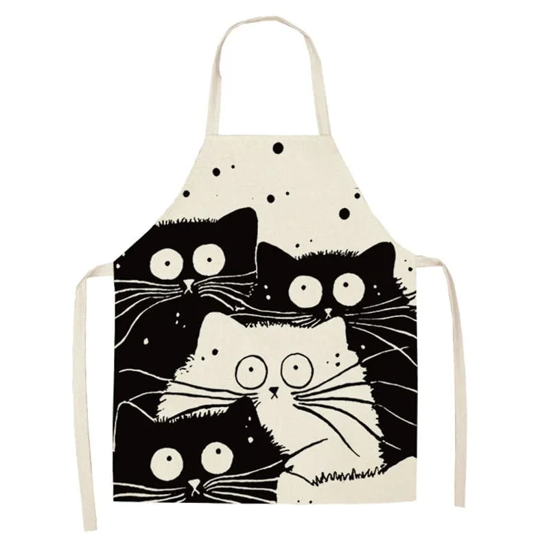 Tablier de cuisine en lin - Dessin de 4 Chats surpris
