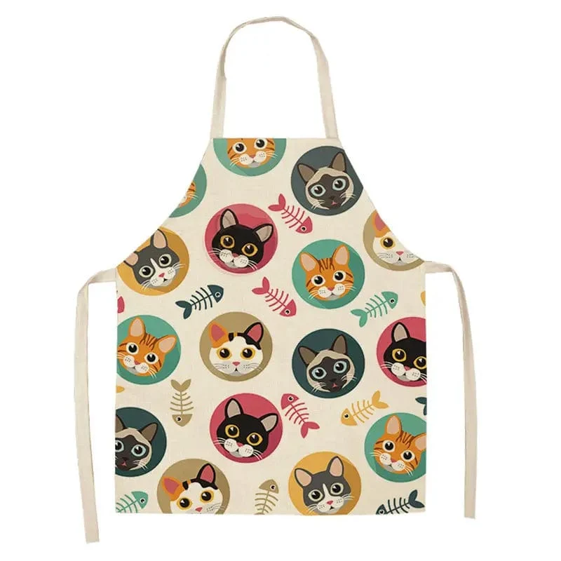 Tablier de Cuisine Chats Japonais Imprimés en Lin - Chats Pastel