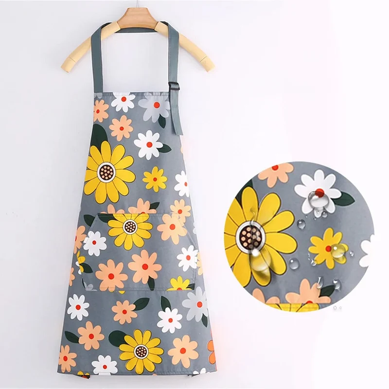 Tablier de cuisine imperméable en coton - Motifs Fleurs sur fond Gris foncé