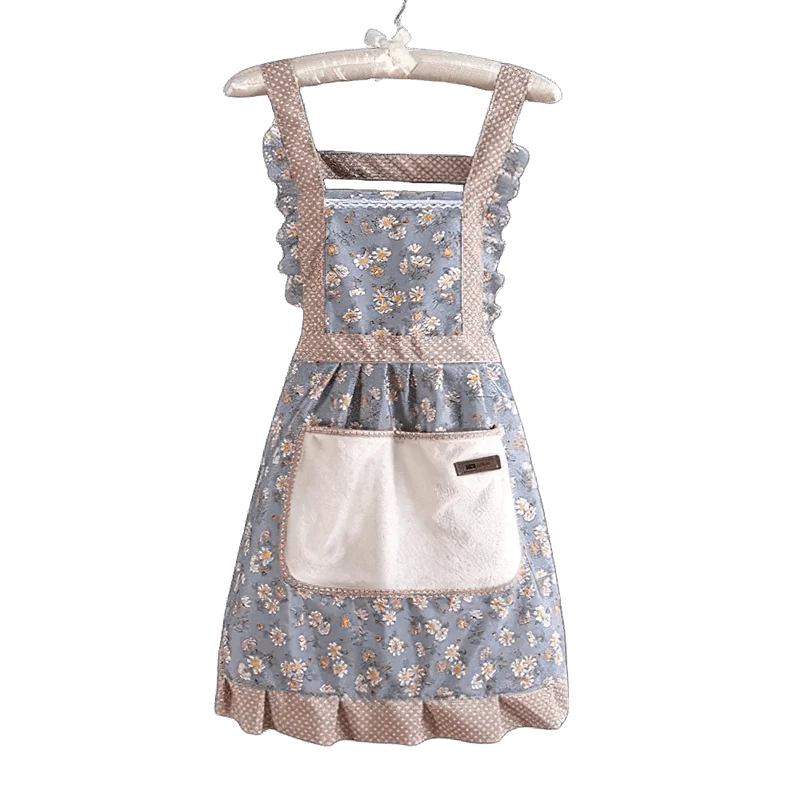 Tablier de cuisine vintage rétro années 50 traditionnel, bleu 100% coton