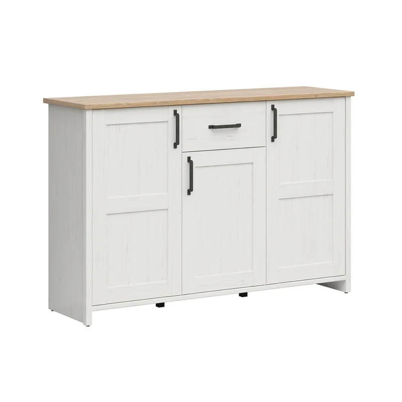 Buffet 3 portes 1 tiroir Aksel Blanc et Bois