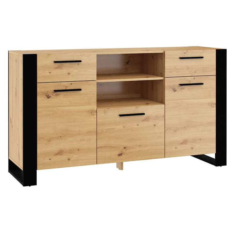 Buffet 3 portes 2 tiroirs Nouka Bois et Noir