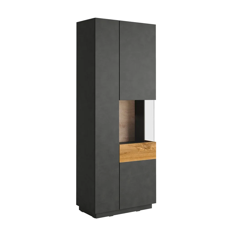 Vitrine 2 portes ouverture droite Andrea Gris anthracite et Bois