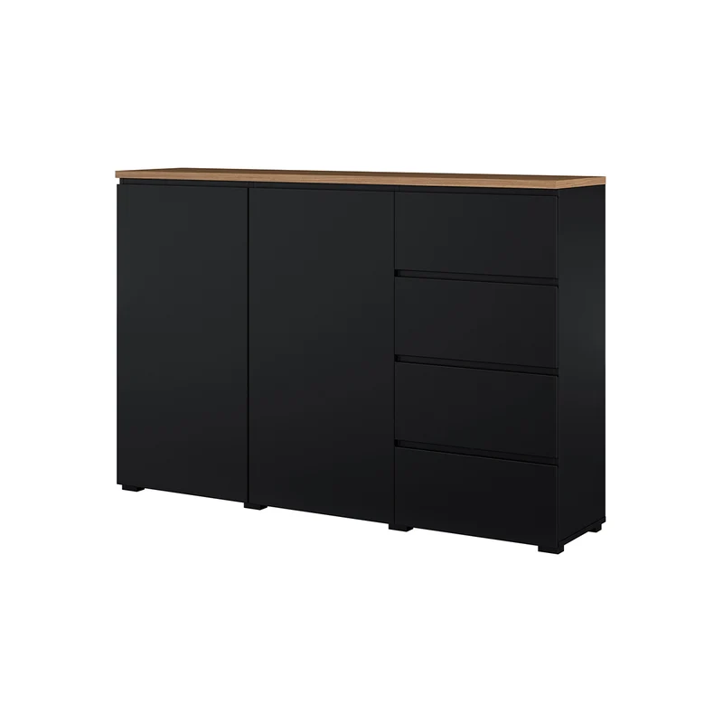 Buffet 2 portes 4 tiroirs Liko Noir et Bois