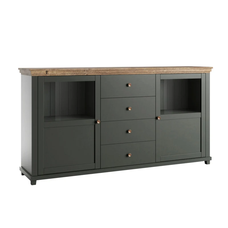 Buffet 2 portes 4 tiroirs Martin Vert et Bois