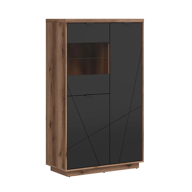 Vitrine 3 portes Sven Noir et Bois