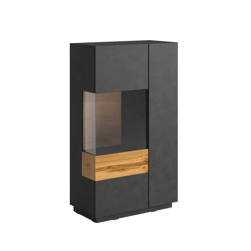 Vaisselier 2 portes ouverture gauche Andrea Gris anthracite et Bois