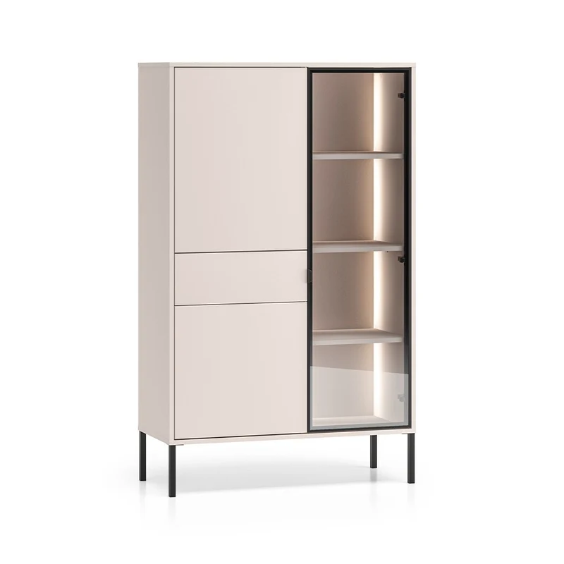 Vaisselier 3 portes 1 tiroir LED inclus Paige Cachemire et Noir