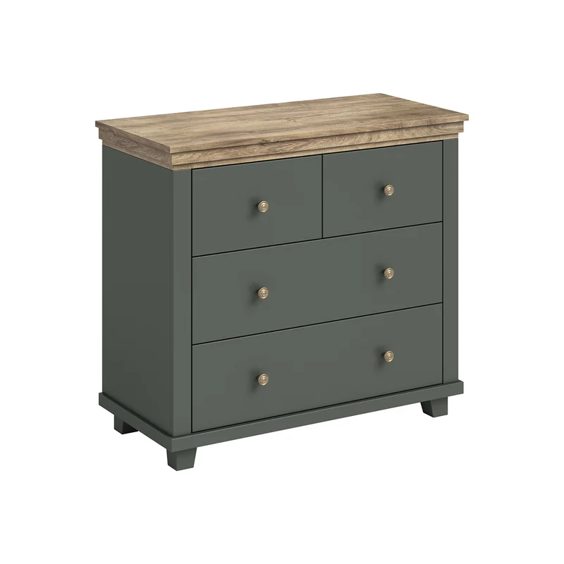Commode 4 tiroirs Martin Vert et Bois