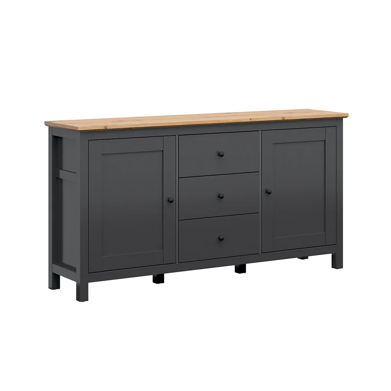 Buffet 2 portes 3 tiroirs Duck Gris anthracite et Bois
