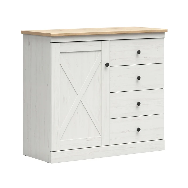 Commode 1 porte 4 tiroirs Victoria Blanc et Bois