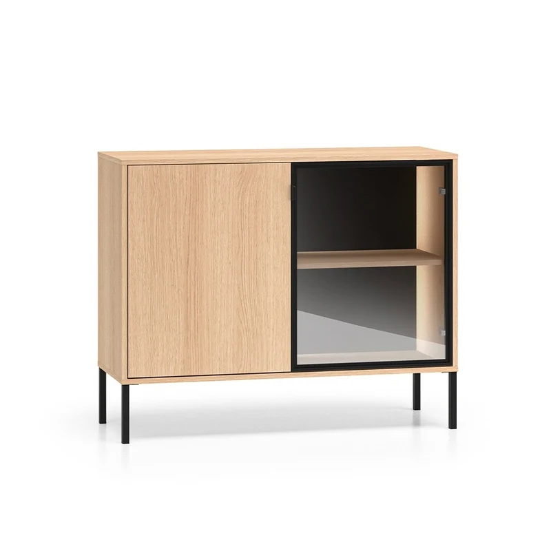Buffet 2 portes LED inclus Paige Bois et Noir