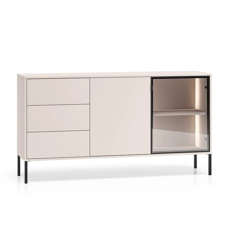 Buffet 2 portes 3 tiroirs LED inclus Paige Cachemire et Noir