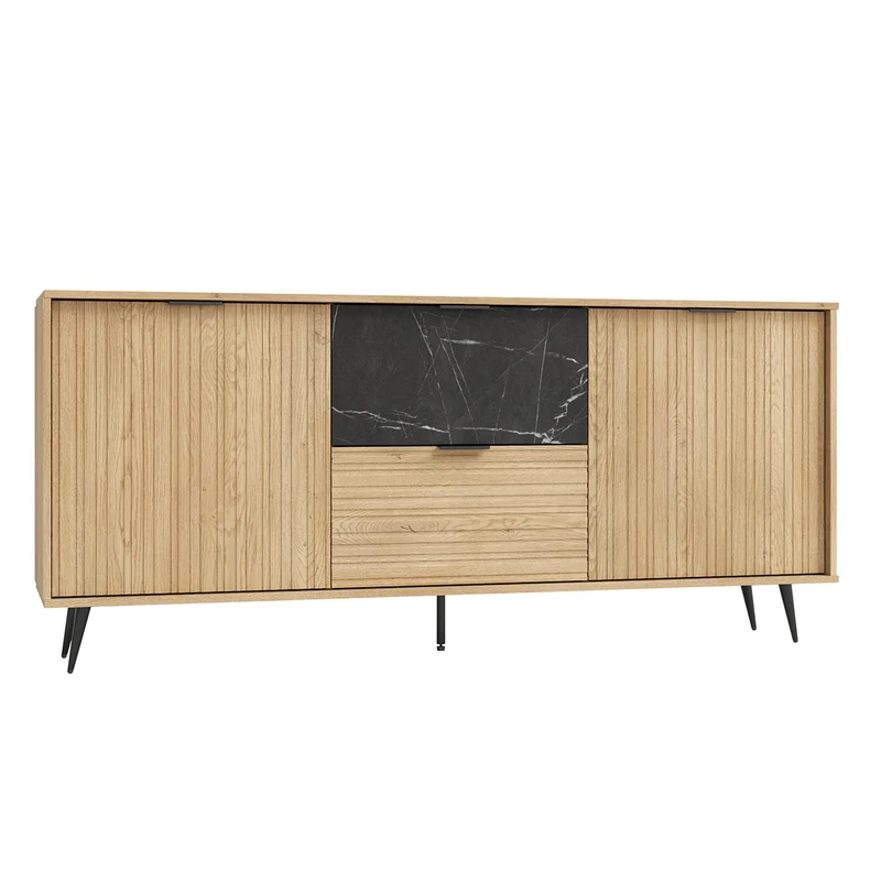 Buffet long 2 portes 2 tiroirs Luka Bois et Noir