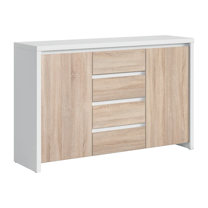 Buffet 2 portes 4 tiroirs Soren Blanc et Bois