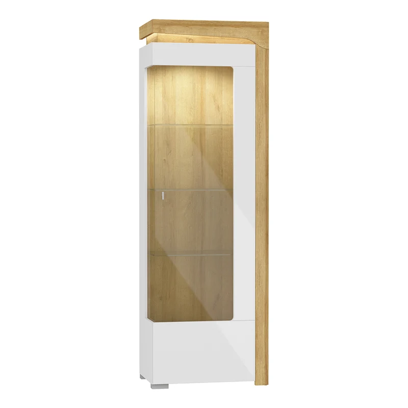 Vitrine 1 porte ouverture droite LED inclus Teo Blanc et Bois