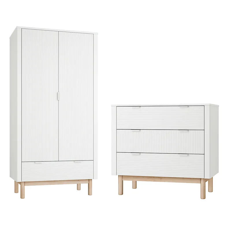 Commode 3 tiroirs et armoire 2 portes Pinio Miloo Blanc