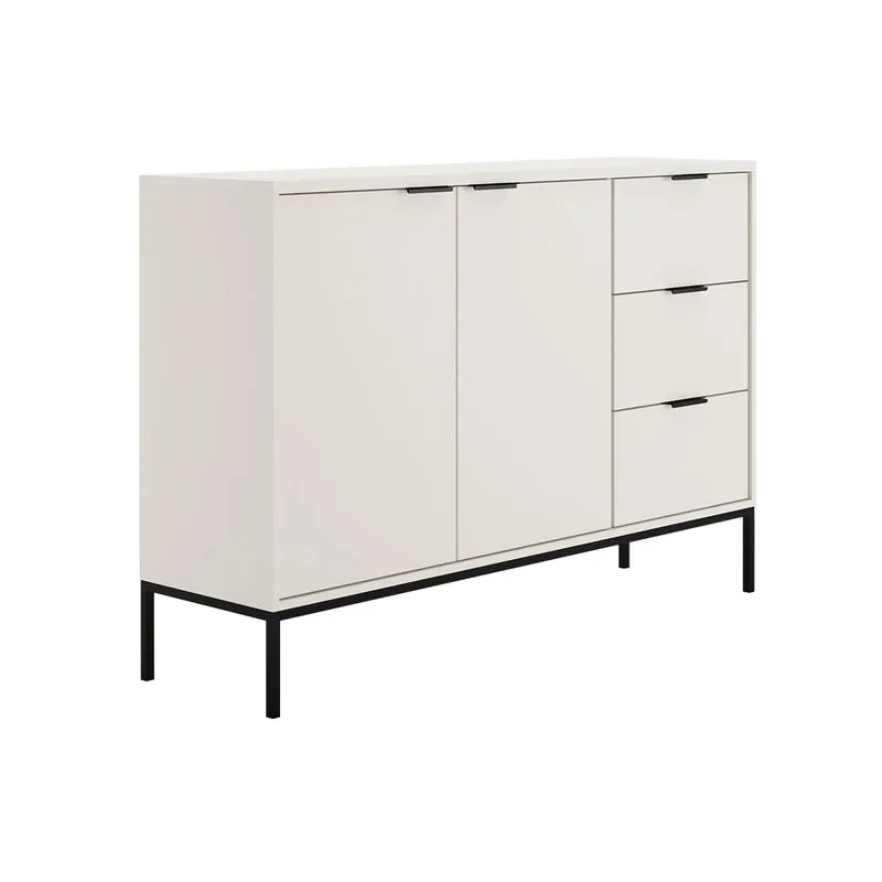 Buffet 2 portes 3 tiroirs Seattle Blanc Pieds noirs