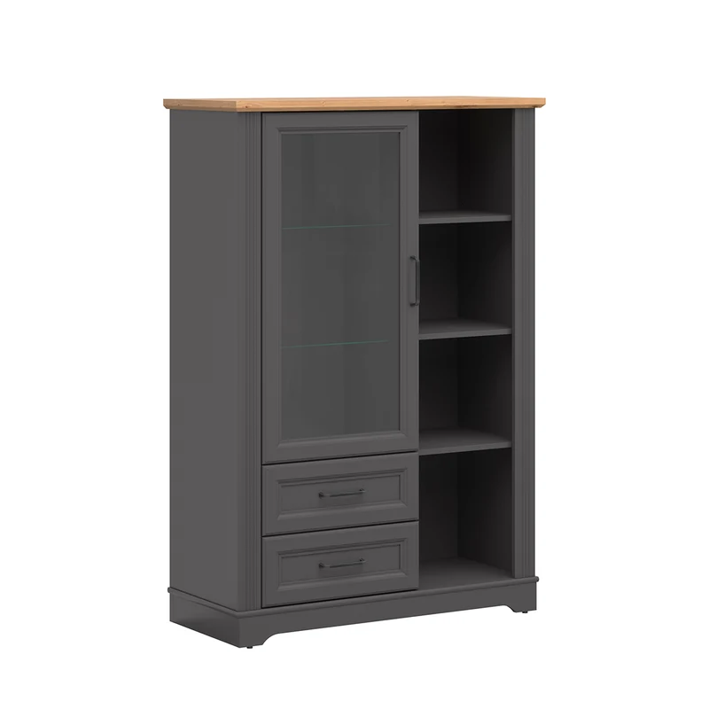 Vaisselier bas 1 porte 2 tiroirs Charlie Gris Anthracite