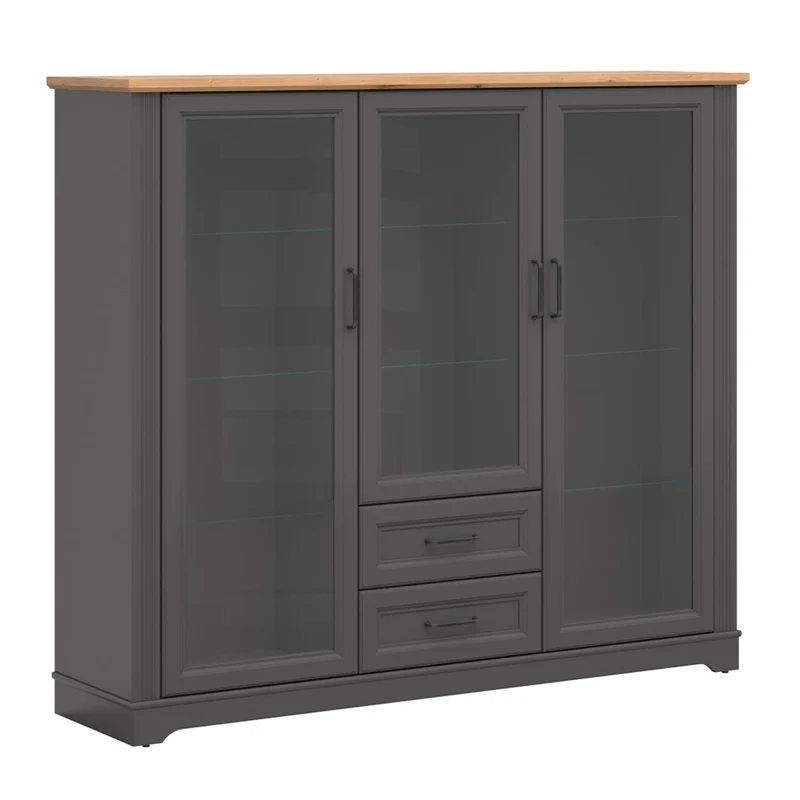 Vaisselier bas 3 portes 2 tiroirs Charlie Gris Anthracite