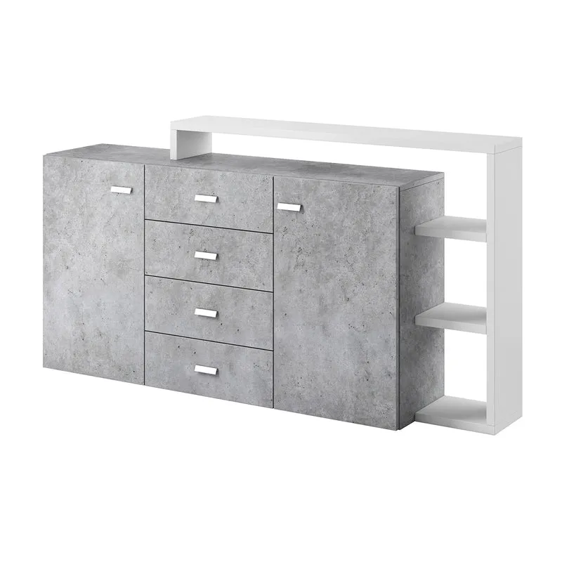 Buffet 2 portes 4 tiroirs Ilyes Blanc et Béton