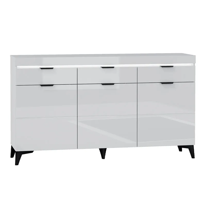 Buffet 3 portes 3 tiroirs LED inclus Ruben Blanc