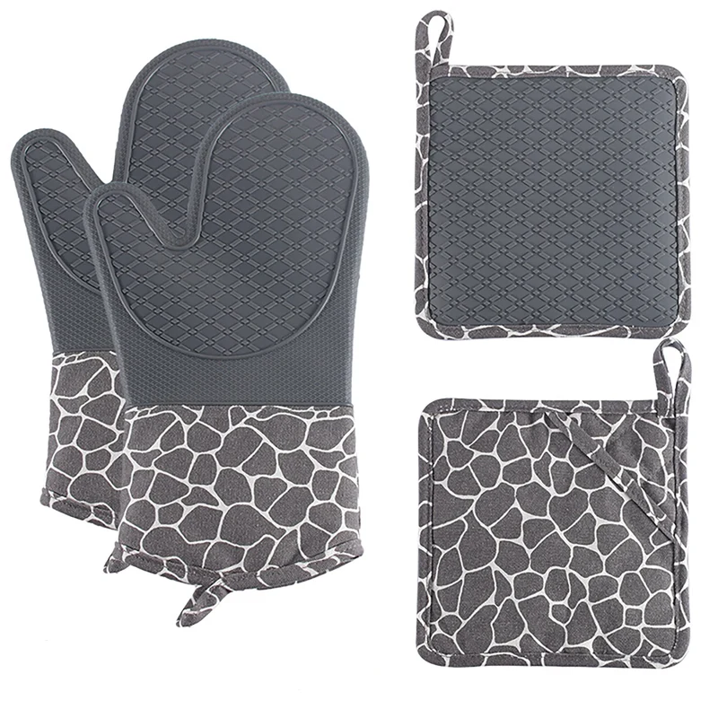 Gants de Four Extra-Longs Coton & Silicone – Set 3 Pièces