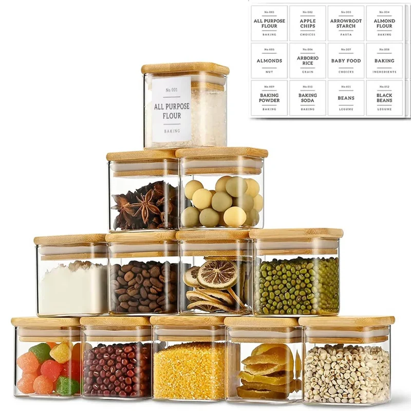Pots à Épices en Verre Empilables avec Étiquettes – 6 Pièces