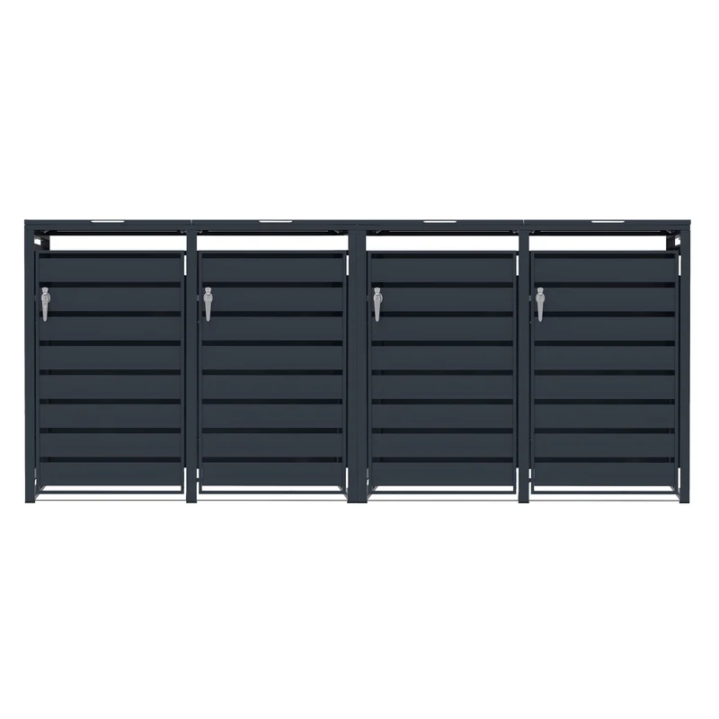 Abri Métallique pour 4 Poubelles à Roulettes - Anthracite