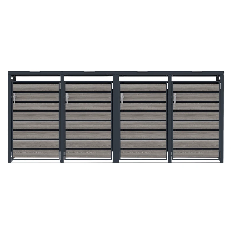 Abri Métallique pour 4 Poubelles à Roulettes - Anthracite et Bois Gris