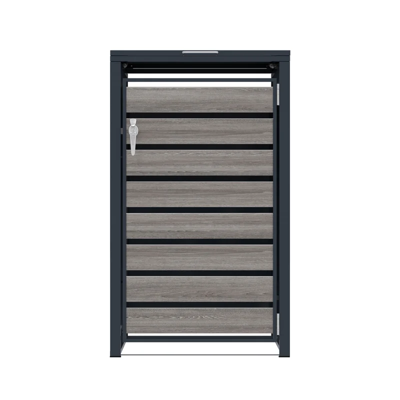 Abri Métallique pour 1 Poubelle à Roulettes - Anthracite et Bois Gris
