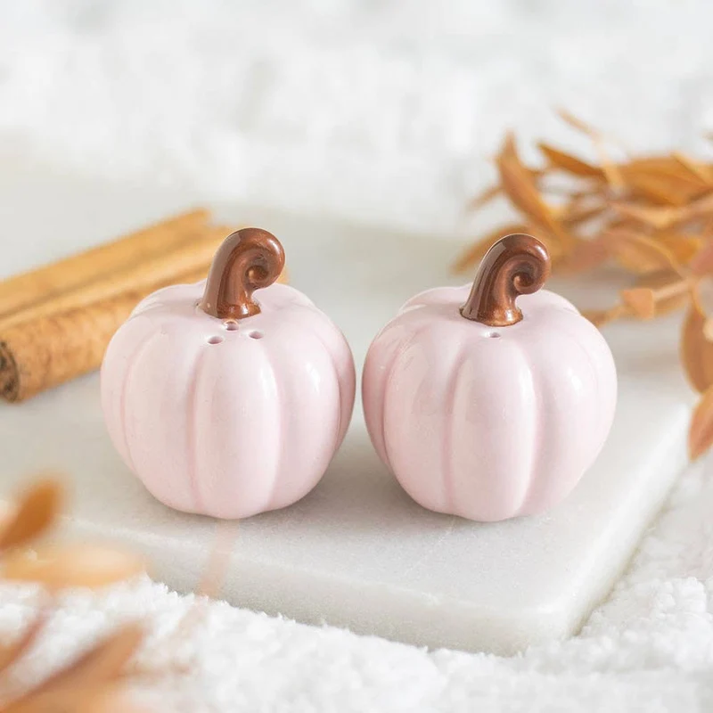 Salières et poivrières citrouille rose bouclée d'automne