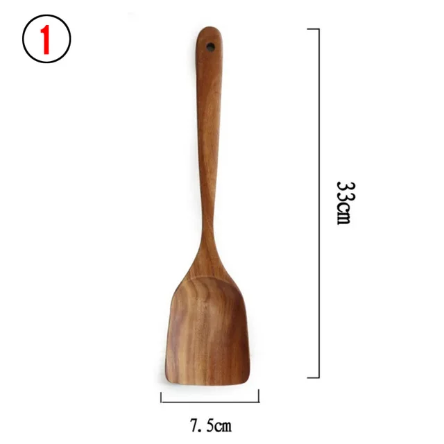 Set d’ustensiles de cuisine en bois de teck durable pour poêles antiadhésives
