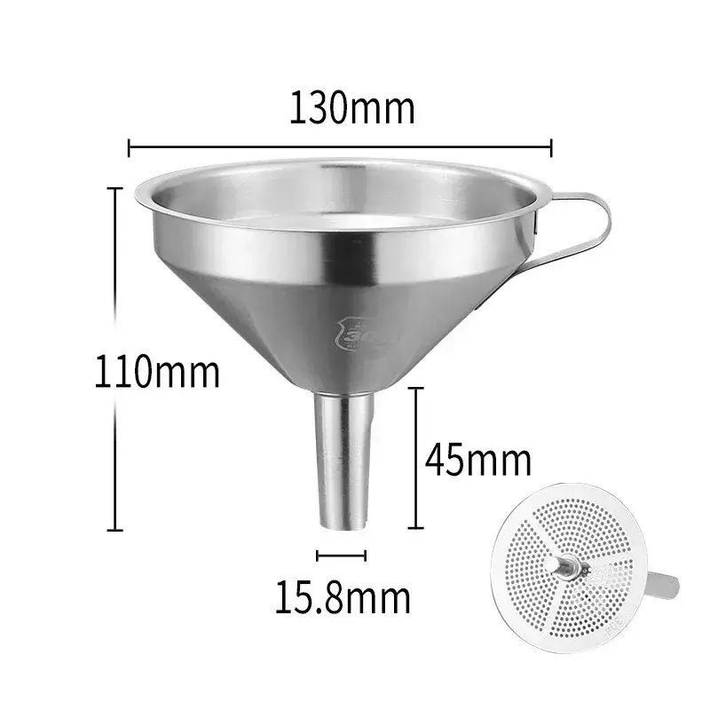 Entonnoir de cuisine inox 304 avec filtre – 13 ou 15 cm