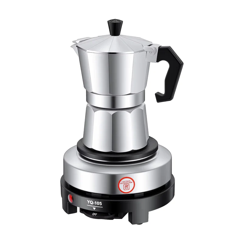 Cafetière italienne électrique 3 tasses avec plaque chauffante réglable