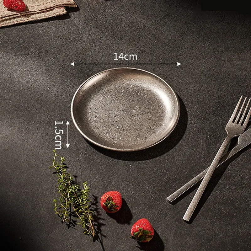 Assiette inox 304 rétro – Vaisselle industrielle chic