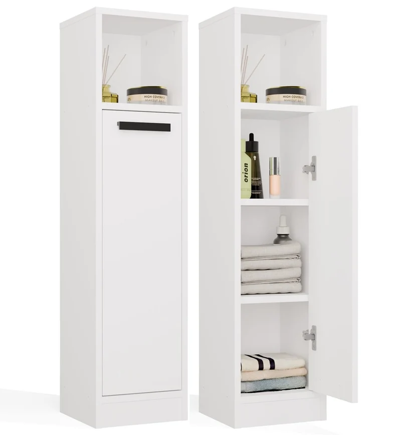 MEXY 1D - Meuble de salle de bain colonne, 1 porte, 4 étagères
