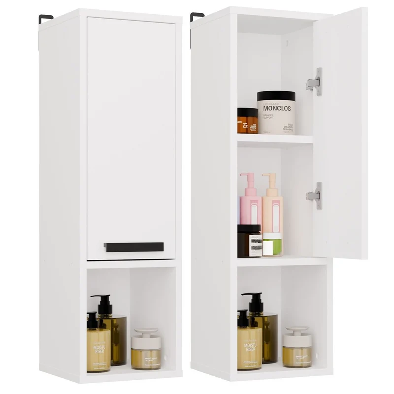 MEXY W1D - Meuble de salle de bain suspendu, 1 porte, 3 étagères