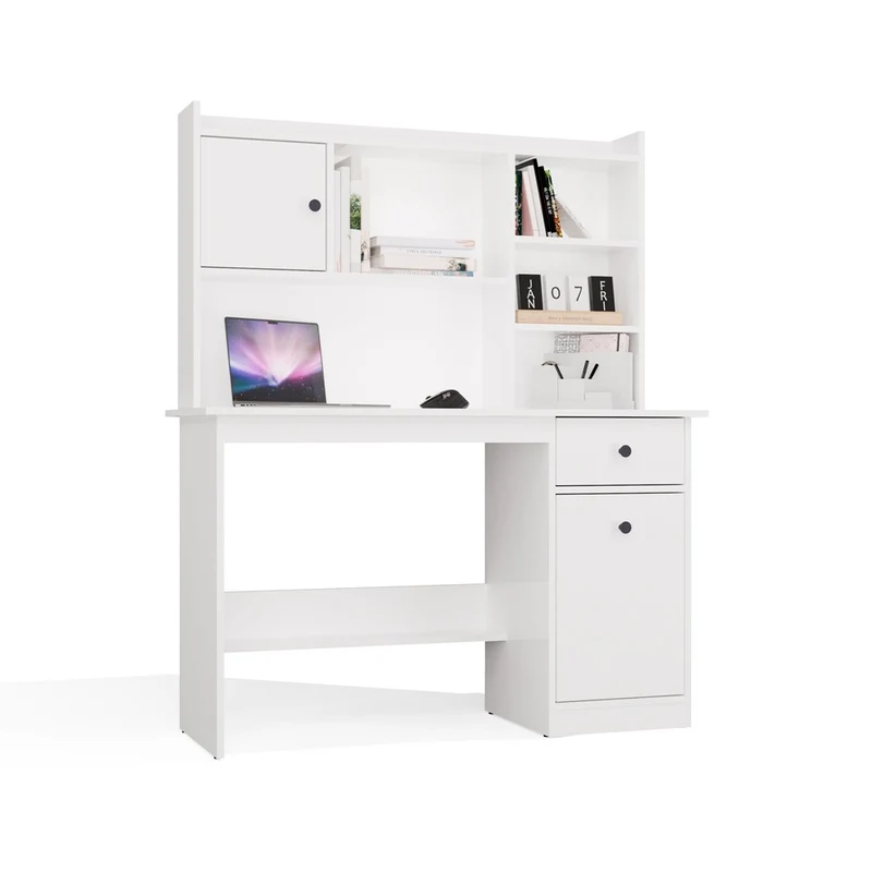 Bureau Chester avec plateau - Meuble de rangement à 1 tiroir et étagère pour salon