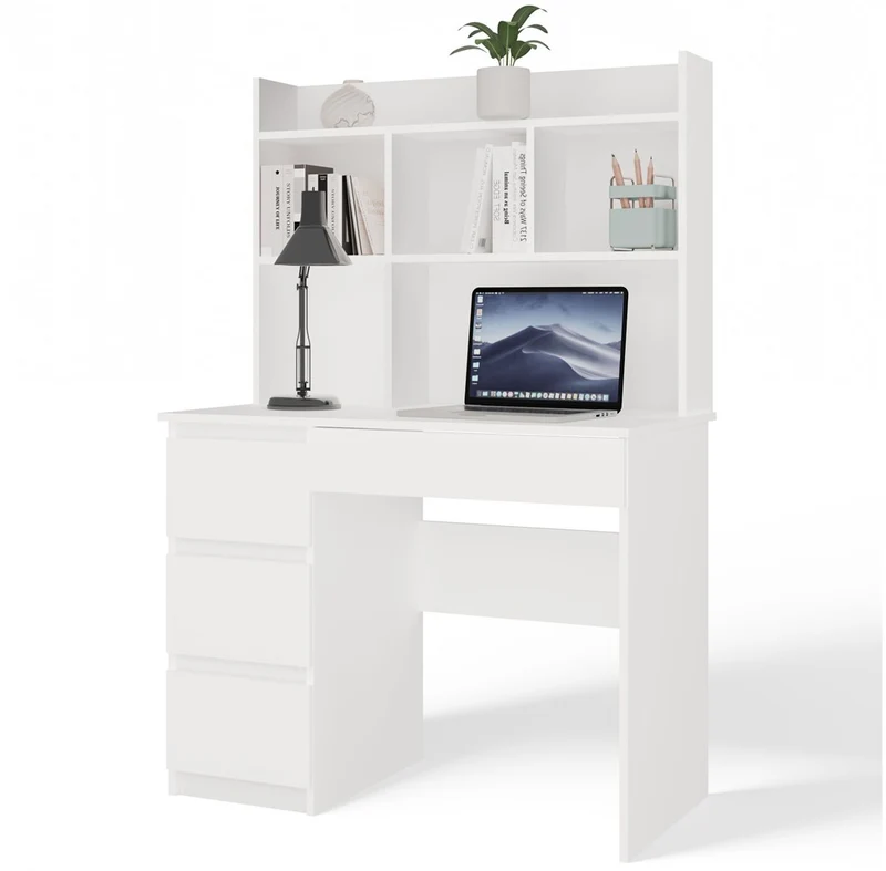 MIJAS - Bureau 4 tiroirs et 4 étagères gauche