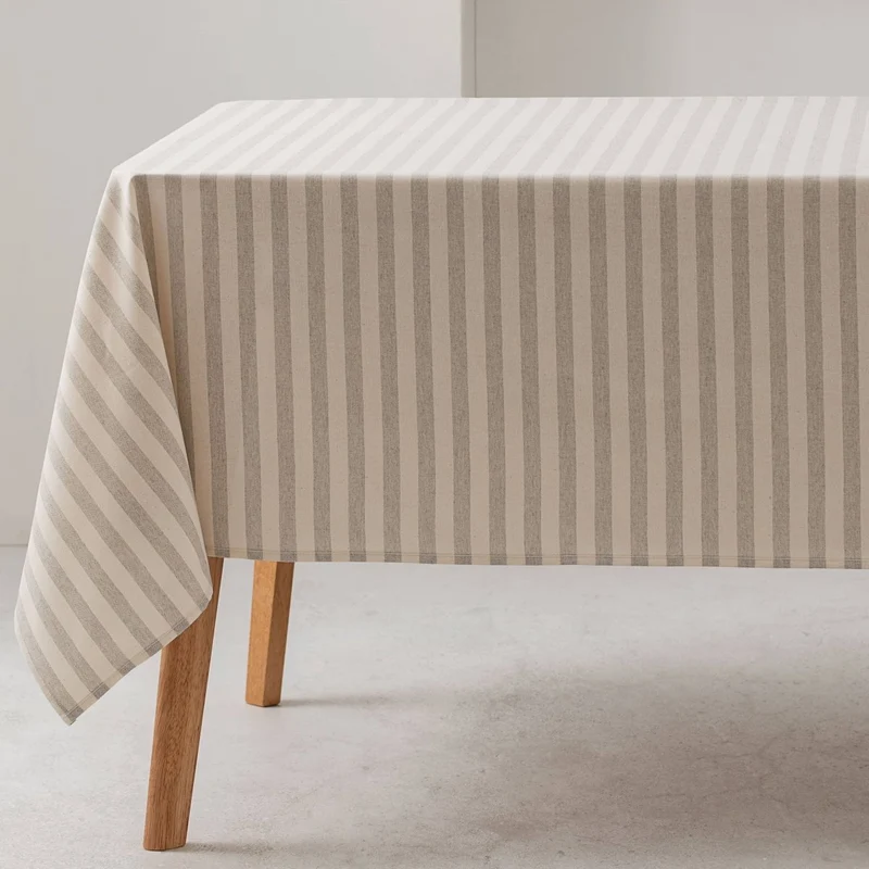 Nappe en coton à larges rayures gris clair, moderne, pour table