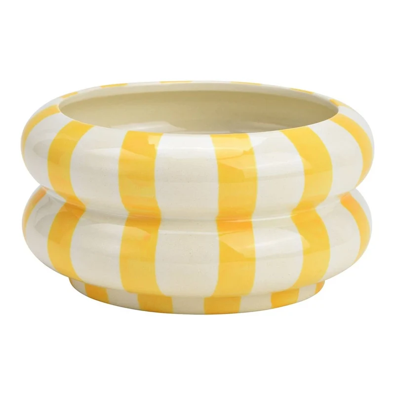 Coupe décorative rayée en céramique Jaune/Blanc (L/H/P) 15x8x15cm