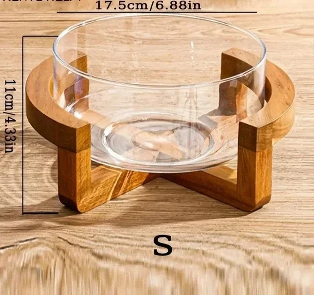 Saladier pour Salade en Verre avec Base en Bois