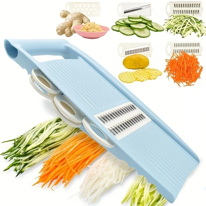 Mandoline Multifonction 5 en 1 pour Légumes – Trancheuse, Râpe et Découpe Dés Sécurisée