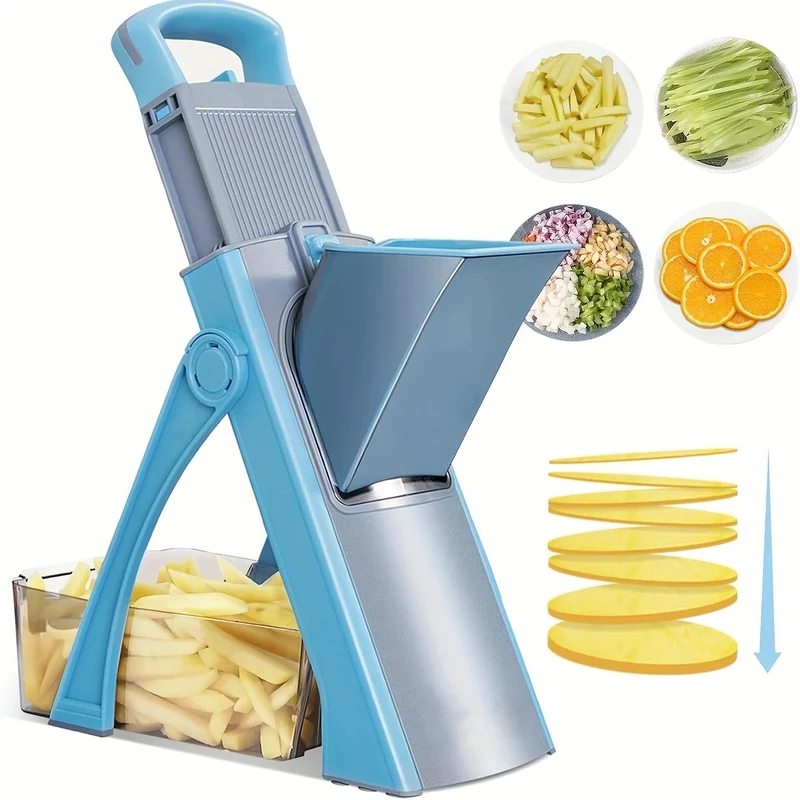 Coupe Légumes Sécurisé Sans Risque de Coupure – Mandoline Multifonction Réglable avec Bac Collecteur