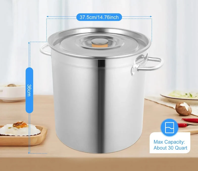 Marmite Inox 35L avec Couvercle – Grande Capacité Compatible Gaz, Électrique et Vitrocéramique