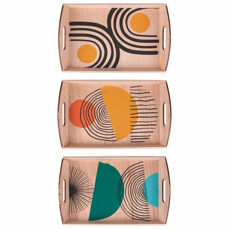 Plateau rectangulaire Venice Lido 45 x 30 cm, lot de 3 assortis