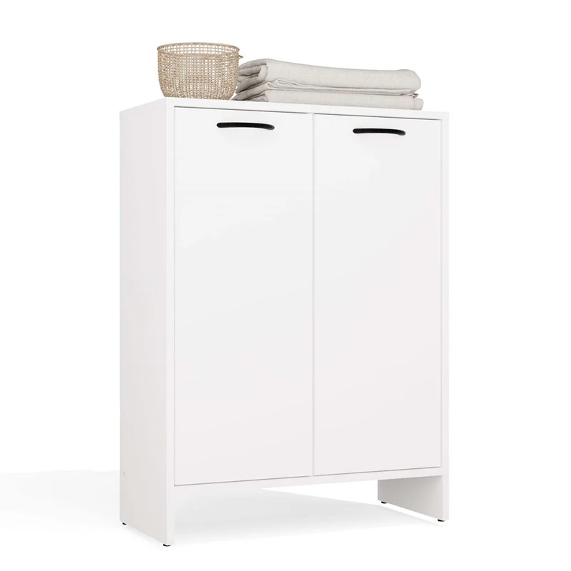 NINA 1K1D - Armoire de salle de bain panier à linge 3 étagères et 2 portes