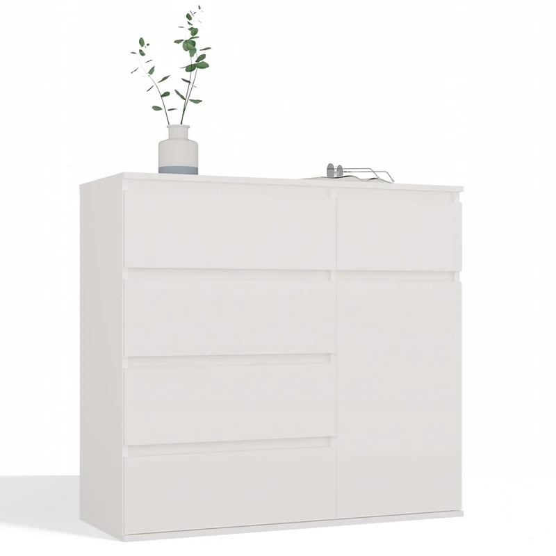 1D5S Commode - 1 porte à 5 tiroirs pour salon, chambre ou chambre d'amis